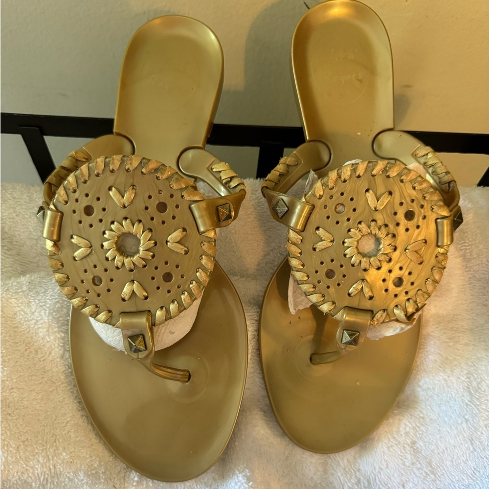 Jack Rogers Women’s Size 7 Georgica Metallic Gold Whipstitch Rubber sandal